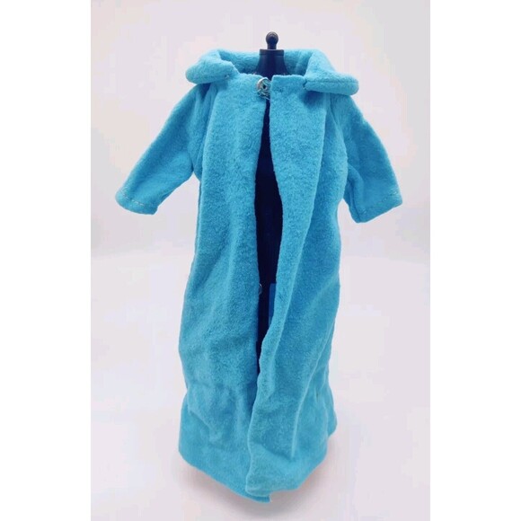 Vintage 1960s? Barbie Mod? Clone? Blue Long Robe Housecoat Jacket Silver Snaps - Picture 2 of 10